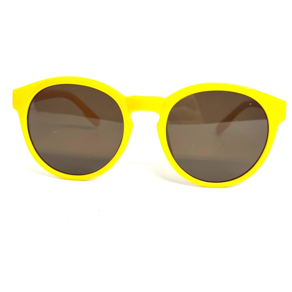 Sun Cruiser Yellow Round Sunglasses Retro Stripe Logo Dark Tint Lenses